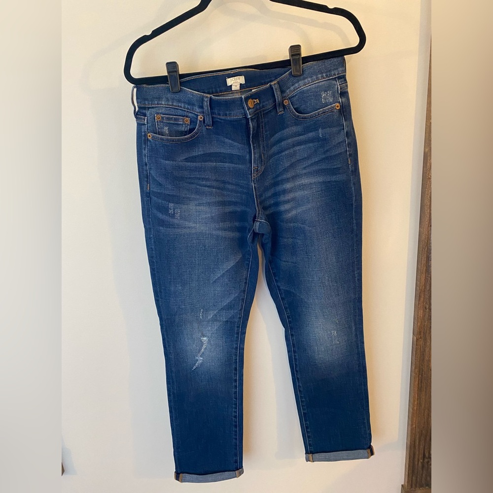 J. Crew Light Distressed Rolled Cuff Denim